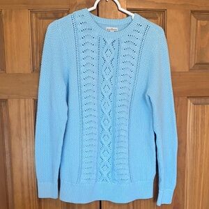 LL Bean Baby Blue Lace and Cable Knit Sweater Size M